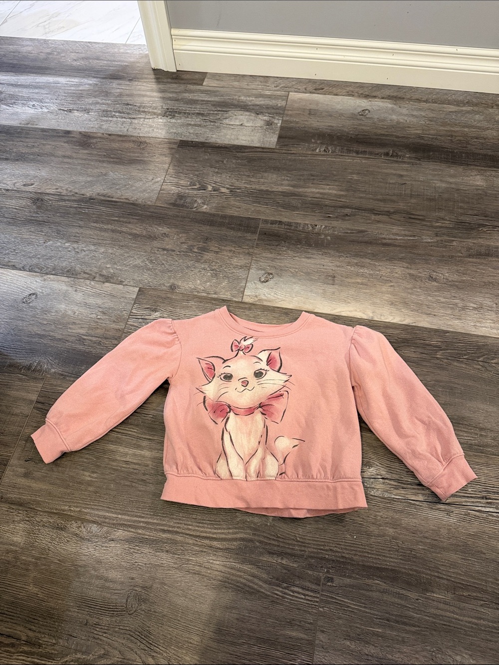 Jumping Beans Disney Girls' Pink Cat Graphic Sweatshirt - Cute Bow Detail